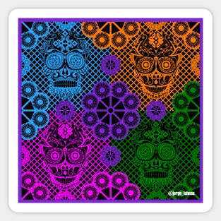 the sugar skull picnic in kawaii paper mandala wallpaper art ecopop Sticker